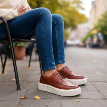 Imagem de Tênis Confort Masculino em Couro Premium Solado Alto Estilo Urbano Sofisticado-Masculino