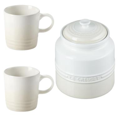 Imagem de KIT LE CREUSET 2 CANECAS 350ML E POTE DE BISCOITO EM CERÂMICA MERINGUE