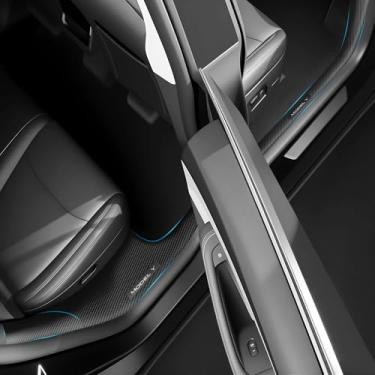 Imagem de QINQINTU 10 peças para Tesla Model Y Junior (2025-2026) Protetor de soleira de porta de fibra de carbono com protetor de para-choque [antichute e mantenha limpo] Capa de proteção de peitoril de porta