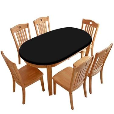 Imagem de Lsiurisi Toalha de mesa oval ajustada com elástico, estampa preta impressa em capa de mesa de plástico oval, tecido lavável para aniversários, catering, serve para mesas ovais de 107 x 152 cm