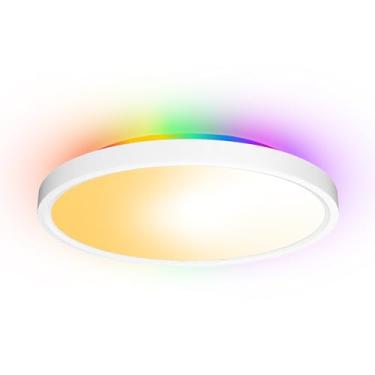 Imagem de Luz de teto LED 30W 2700LM Luminária painel redondo WiFi BT RGBIC CCT RGB Ajustável em intensidade e cor com controle por aplicativo remoto 2 4G para casa quarto armário