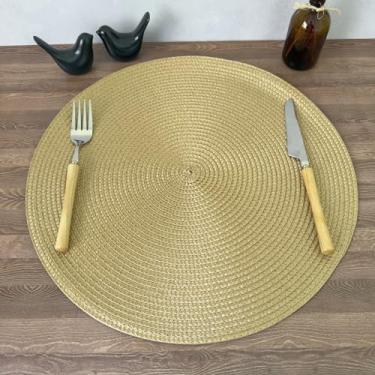 Imagem de Lugar Jogo Americano Redondo Mesa Posta Cozinha Jantar Decorativo Sousplat Tramado Flexível (6, Dourado A)