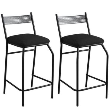 Imagem de Kit 02 Banquetas Alta Com Encosto Ibiza Industrial Para Balcão Cozinha Corino Preto - Aurora Line