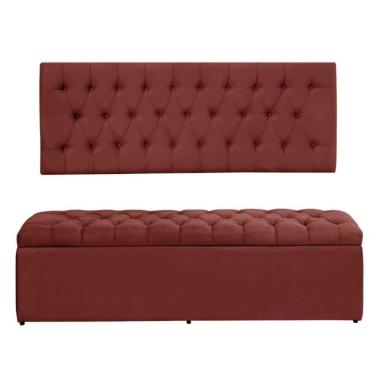 Imagem de Kit Painel Cabeceira Com Bau Calçadeira Dubai 1,28m Para Cama Viúva Solteirão Suede Vermelho - Aurora Line