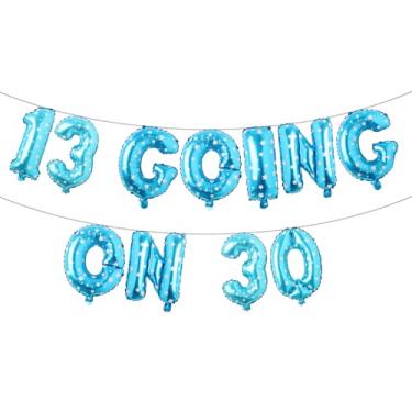 Imagem de 13 Going On 30 Banner multicolorido com glitter - decorações de festa de aniversário de 13 e 30 anos, lembrancinhas e suprimentos (13 GOING ON 30 Blue Star)
