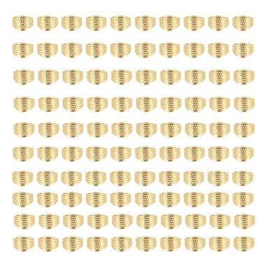 Imagem de Protetor de dedo de dedal de costura de metal 100 peças resistente à ferrugem tamanho ajustável DIY costura à mão acolchoado bordado artesanal dourado 1,3x1,7cm