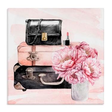 Imagem de Stupell Industries Arte de parede em tela Glam Time Suitcase & Flowers, design de Kim Allen, 61 x 61 cm