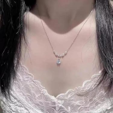 Imagem de Série de colar com pingente de diamante, coleção elegante, corrente de clavícula ajustável, 19inch, Liga de aço, Zircônia cúbica