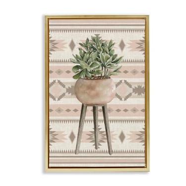 Imagem de Stupell Industries Aztec Planter Green Plant Brown Framed Floater Canvas Wall Art, design por Cindy Jacobs, 25 x 17