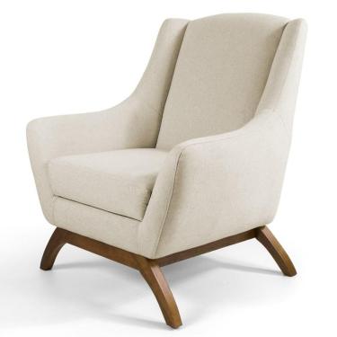 Imagem de Poltrona Decorativa Sala De Estar Juliet Base De Madeira C-107 Linho Bege - Domi