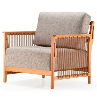 Imagem de Poltrona Com Braços Los Ozki Madeira Eucalipto Cedro Tecido 430c Corda Redonda Canela