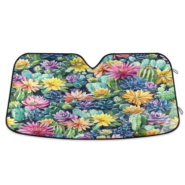 Imagem de SEHANY Pára-brisa de carro cacto planta verde para-sol dobrável janela frontal protetor de viseira solar para carro, SUV, caminhão - Mantenha o veículo fresco, 139 x 70 centímetros