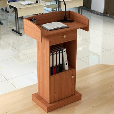 Imagem de Suporte de pódio de madeira, púlpito de pódio branco de madeira maciça para igreja, palestras de igreja e pódio com suporte de microfone, suporte para palestras com gaveta de armário de armazenamento