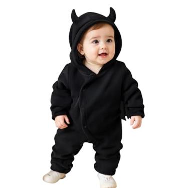 Imagem de ROYLAMP Macaquinho de morcego preto para bebês, meninos, meninas, fantasia de Halloween com chapéu, 3 a 6 meses
