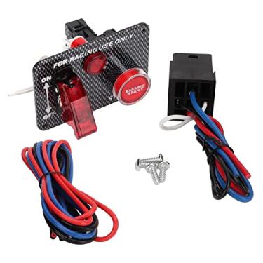 Imagem de Fafeicy Kit de Painel de Interruptor de Ignição 12V 40A Fibra de Carbono Estilo de Corrida Botão de Partida Universal do Motor para Carro, Caminhão, Barco, Liga de Alumínio, Durável, Fácil Instalação