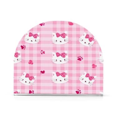 Imagem de Qilmy Porta-guardanapos de acrílico com laços de gato de desenho animado, suporte de guardanapo de coquetel de plástico transparente para mesas de restaurante de cozinha, 2 peças