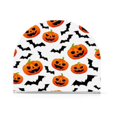 Imagem de JUZIHAI Abóboras esculpidas Dia das Bruxas Porta-guardanapos para mesa Dispensador de guardanapo de acrílico Suporte de lenço independente para cozinha sala de jantar bar festa decoração de casa