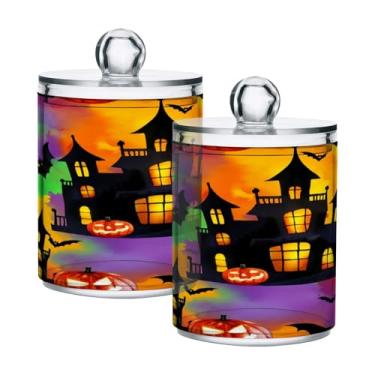 Imagem de Qilmy Qtip Suporte de boticário de 400 ml, frasco de plástico transparente assustador de Halloween assombrado com tampa, dispensador de recipiente de banheiro para bola de algodão, cotonete, fio