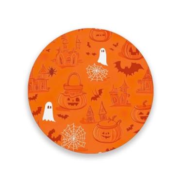 Imagem de JUZIHAI Conjunto de 4 porta-copos de caveira de Halloween, porta-copos redondos de pedra de cerâmica absorvente de 9 cm com base de cortiça, tapete de proteção de mesa para cozinha, bar, decoração de
