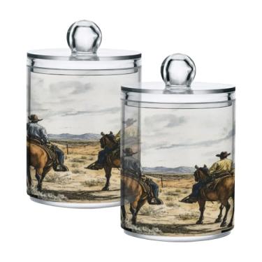 Imagem de Qilmy Westside Cowboy Qtip Suporte com 2 unidades, frascos de boticário de 400 ml, vasilha organizadora para banheiro, cotonetes, bolas de algodão, almofadas cosméticas, irrigadores dentais, sais de