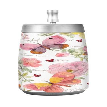 Imagem de Qilmy Borboleta vintage (2) cinzeiro de aço inoxidável com tampa - Cinzeiro de cigarro à prova de vento sem cheiro sem fumaça para casa, escritório, carro, pátio, varanda (uso interno e externo)