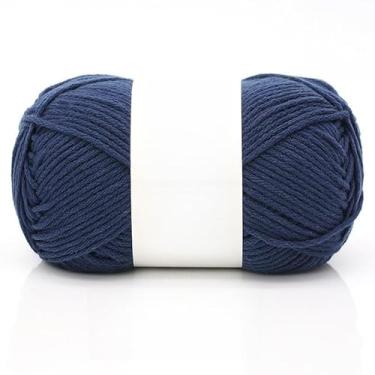 Imagem de Bolas de fio de algodão – fio de peso médio para chapéus de crochê, cachecóis, chinelos e artesanato de tricô à mão, macio e durável (azul marinho)