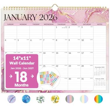 Imagem de Calendário de parede 2026, calendários Forvencer de 20 meses, novembro de 2025 a junho de 2027, agenda mensal de 35,5 x 28 cm com seção de notas de página inteira e adesivos, blocos pautados grandes