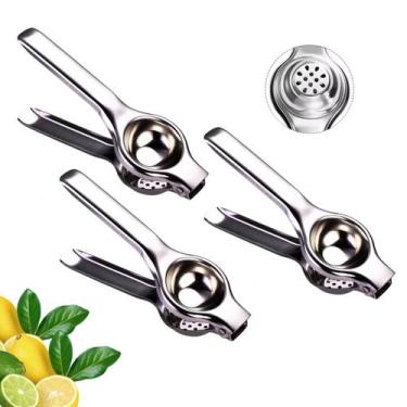 Imagem de Kit 3 Espremedores De Limão Manual Aço Inox Resistente - Med Utilidade