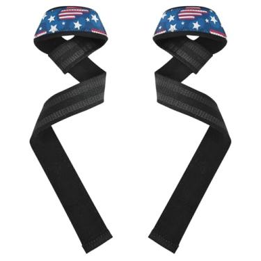 Imagem de Alças acolchoadas de neoprene para levantamento de peso, alças de pulso azuis estrelas para treinamento de força na academia, 68 cm de comprimento, 3,8 cm de largura