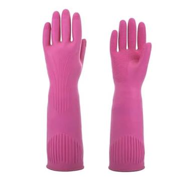 Imagem de Conjunto de 5 pares de luvas de látex, amarelas e rosa, luvas de segurança para limpeza pesada (Rosa,G)