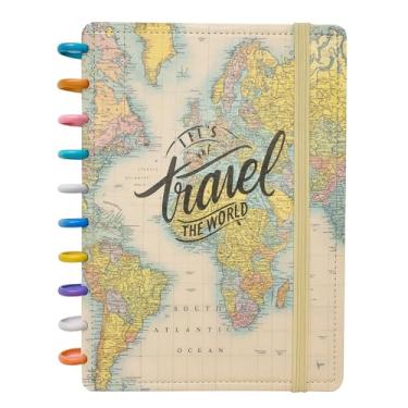 Imagem de Caderno Inteligente Pautado com Tema de Mapas Mundiais, Tamanho B5 26x19cm, 80 Folhas Destacáveis Personalizáveis, Elástico Protetor, Diversos Modelos Travel The World volta as aulas Estudo, Trabalho e Universidade (caderno- travel bege)