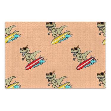 Imagem de Quebra-cabeças de desenho animado dinossauro prancha de surfe para adultos 500 peças impressão de arte animal personalizada família divertido quebra-cabeça amigos família jogos presentes, 51 x 35