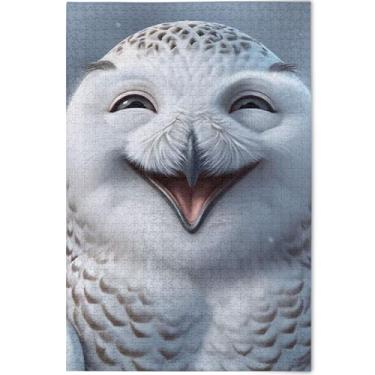 Imagem de Quebra-cabeças engraçadas de coruja nevada, 1000 peças para adultos, estampa de flores, animais, legais, exclusivos, presentes de elefante branco, engraçados, 75 x 50 cm