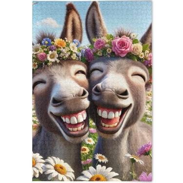 Imagem de Quebra-cabeça de 1000 peças de animais rindo de burro fofo animais adultos paisagem arte animal presentes únicos personalizados divertidos elefantes brancos, 75 x 50 cm