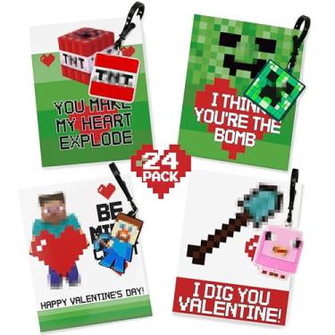 Imagem de Mythcloud Valentines Day Gifts for Kids - 24 Video Game Valentines Cards for Kids with Keychains Bulk - Valentine Exchange for Gamer Boys and Girls School Class Classroom Party Favor