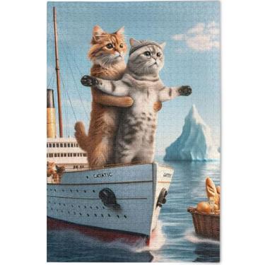 Imagem de Quebra-cabeça de gatos engraçados Titanic Kitten 500 peças adultos elefantes brancos presentes quebra-cabeça personalizado natureza divertido paisagem floral, 52 cm x 37,8 cm