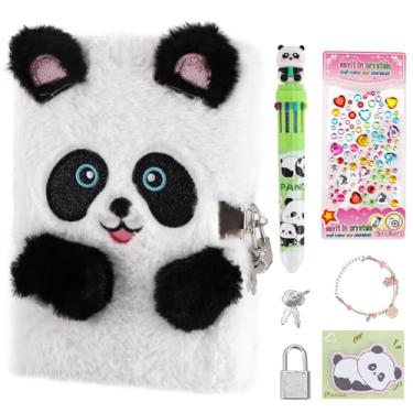 Imagem de DICVUTE Panda Diary with Lock,Gift for 6,7,8 Year Old Girs, Cute Panda Notebook Lined Journal with Multicolored Pen, Post-it Note, Stickers, Bracelet, Brithday Gift for 6 Year Old Girl