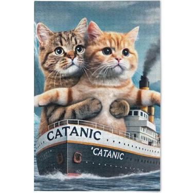 Imagem de Quebra-cabeça de gatos engraçados personalizados Titanic Kitten de 1000 peças para adultos, pintura artística divertida, família, elefantes brancos, presentes, 75 x 50 cm
