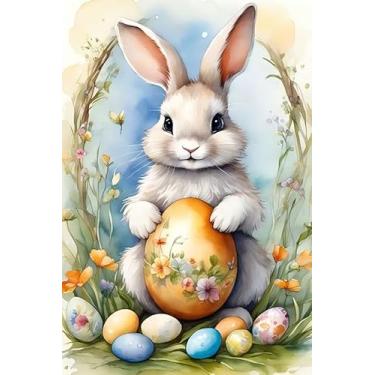 Imagem de GHHKUD Kits de pintura de coelho por números para adultos com moldura, pintura DIY por cores, adultos, crianças, coelhinho da Páscoa, números de pintura emoldurada em tela, presentes para decoração de