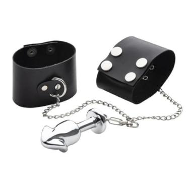 Imagem de Plug Anal Formato De Pênis 8,2 x 2,8cm Com Correntes E Algemas De Restrição Conjunto Erótico 275