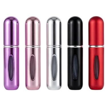 Imagem de Kit 5 Unidades Mini Frasco Portátil de Perfume Recarregável com Borrifador Spray Leve na Bolsa Estojo de Maquiagem Super Prático para Viagens 5ml Premium