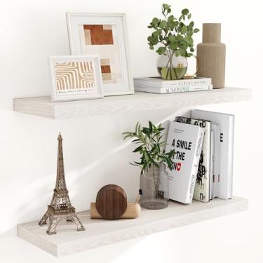 Imagem de Fun Memories Prateleiras flutuantes para parede, 61 x 23 cm, prateleira flutuante montada na parede, conjunto de 2 prateleiras de banheiro de madeira rústica, prateleiras profundas para sala de estar