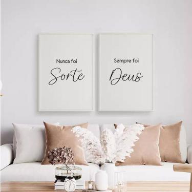 Imagem de Kit 2 Quadros Nunca Foi Sorte Sempre Foi Deus 45X34Cm Branca
