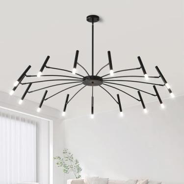 Imagem de EGM Lustre moderno de meados do século 15 luzes, lustres de LED para tetos altos, luminária Sputnik preta de 134.6 cm com lâmpadas G9, lustre contemporâneo para sala de jantar, hall de entrada, sala