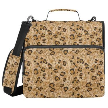Imagem de SEHANY Fichário de zíper com estampa de leopardo com alça de ombro, capacidade para 500 folhas, vários bolsos, fichário com 3 anéis com zíper de 3 cm
