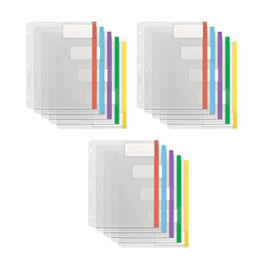 Imagem de Oxford Divisores de fichário de plástico, divisores de proteção de folha de carregamento superior e lateral de bolso completo, abas extra grandes embutidas, cores Asst, 5 abas, 3 conjuntos (89651)