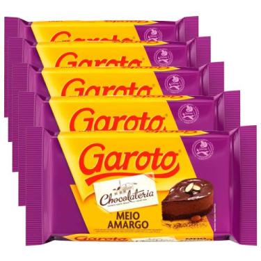 Imagem de Kit com 5 barras Chocolate Meio Amargo Garoto 2,1Kg