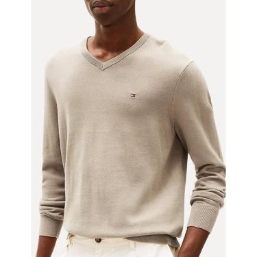 Imagem de Suéter Tommy Hilfiger Masculino Signature V-Neck Areia-Masculino
