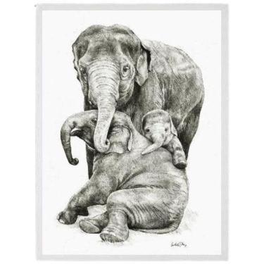 Imagem de Quadro Decorativo Família Elefantes Moldura Branca 33X24Cm