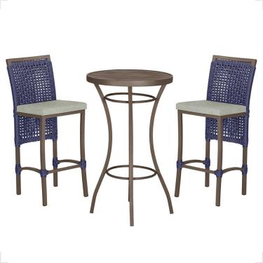 Imagem de Mesa Bistrô 2 Banquetas Roma Marrom Corda Náutica 3 Trama Azul
